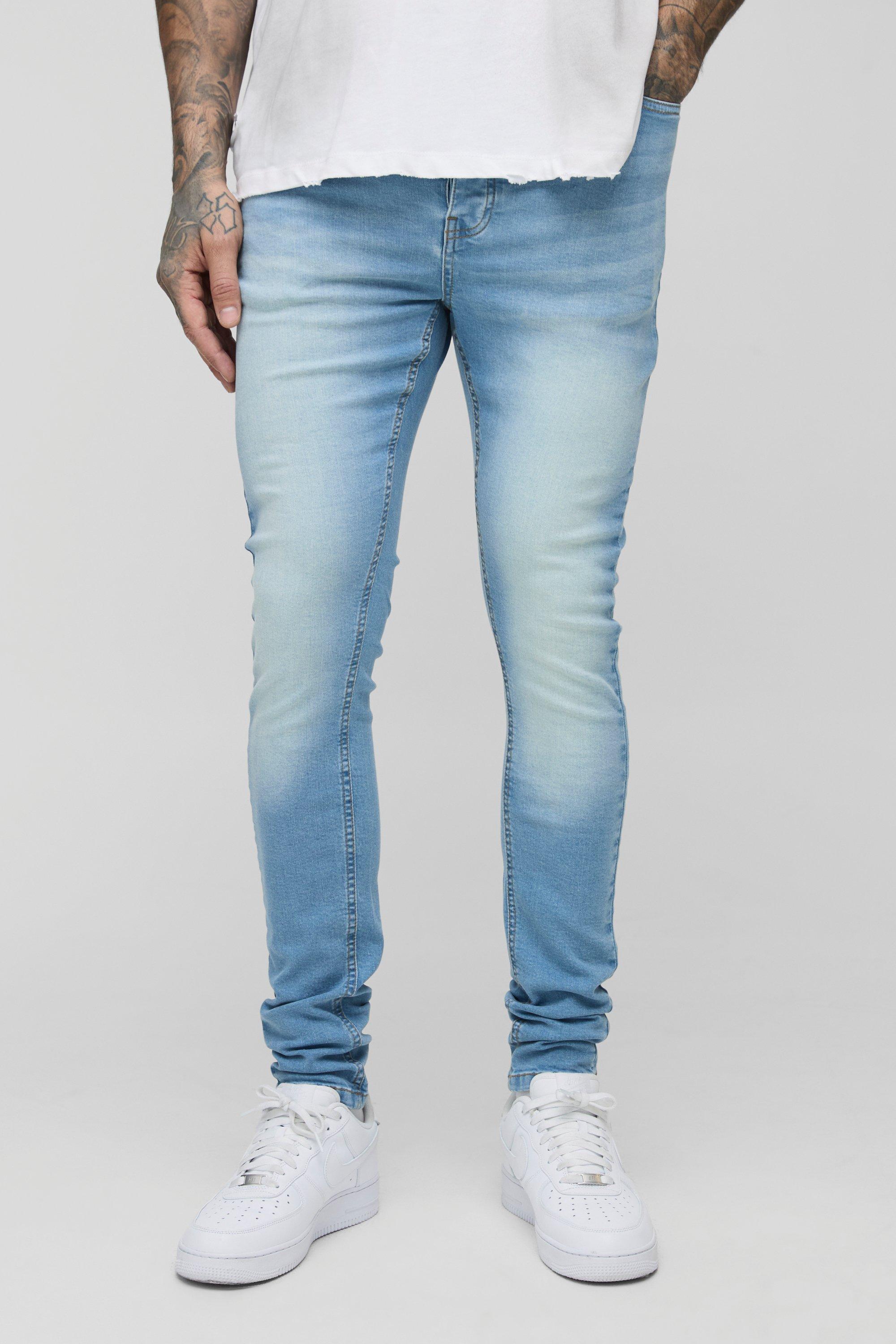 Mens Blue Tall Stretch Super Skinny Jeans, Blue